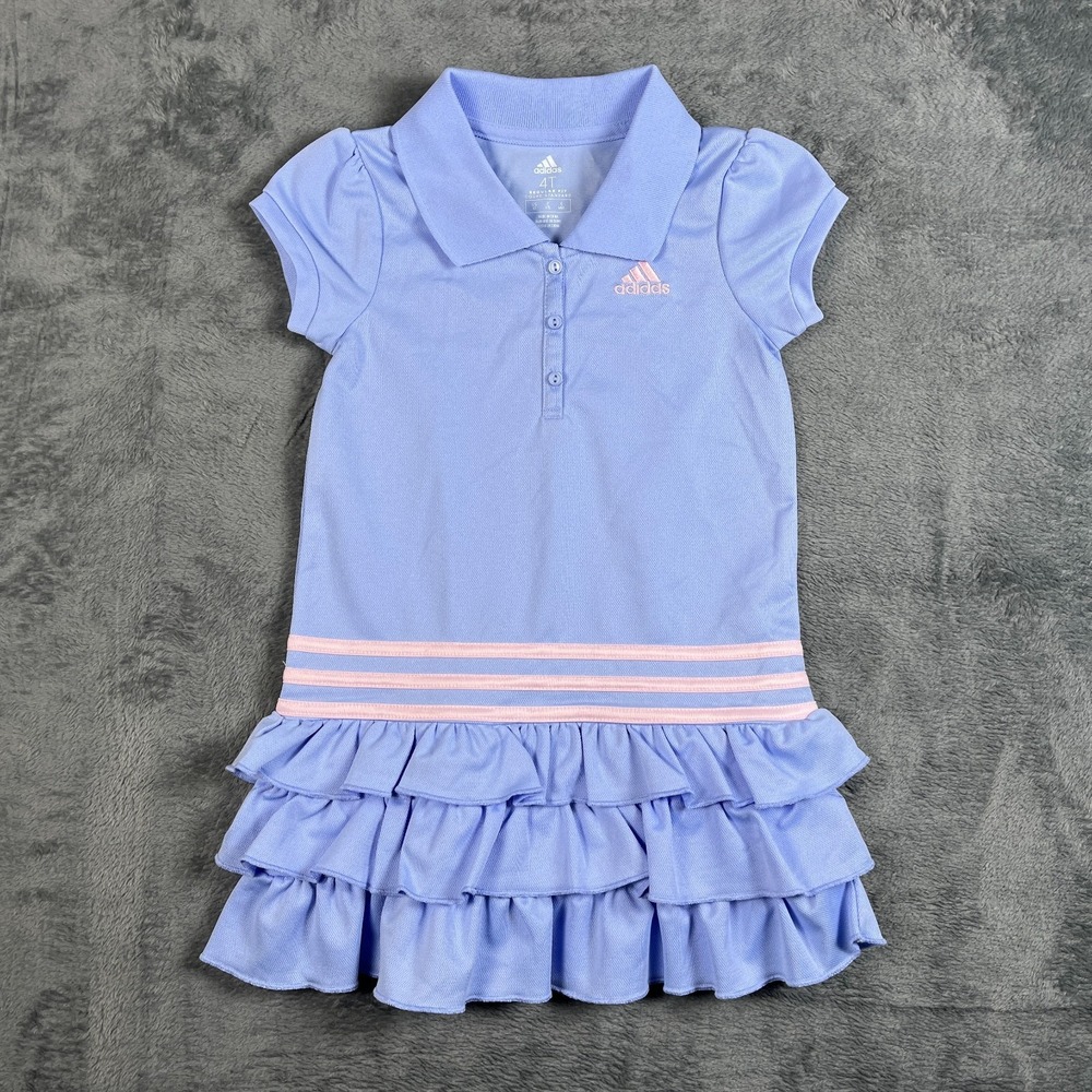 Adidas Polo Dress Girls Toddler 4T Light Blue Striped Peplum Hem Regular Fit